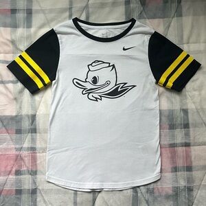 Nike Women’s Small Black White And Yellow Oregon Ducks Football Jersey T-Shirt